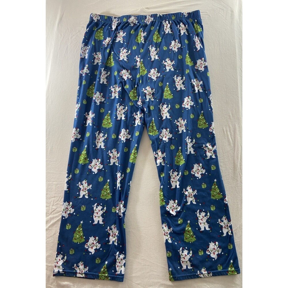 Munkie Munkie Nite Nite Pajama Pants Mens 4x Blue Flannel  Polar Bear Print Xmas